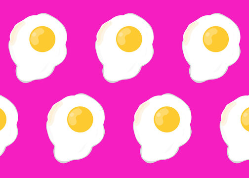 Pattern of illustrated fried eggs on pink background
