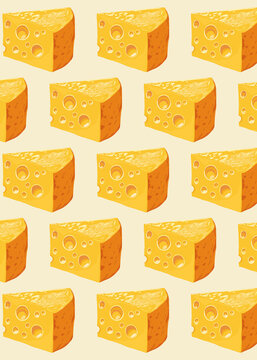 Seamless pattern of illustrated cheese on beige background