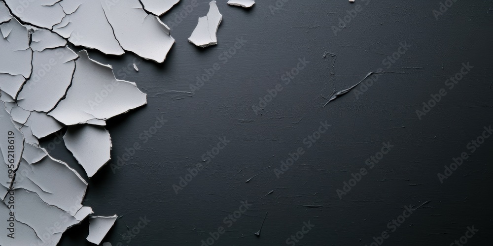 Poster a close-up view of peeling paint on a dark surface, showcasing texture and layers of color. perfect 