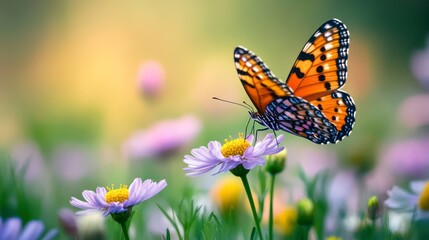 Fototapeta premium Monarch Butterfly on a Daisy: Nature's Beauty