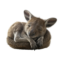 Obraz premium A cute, sleeping kangaroo resting peacefully in a cozy nest, showcasing its adorable features and calm demeanor.