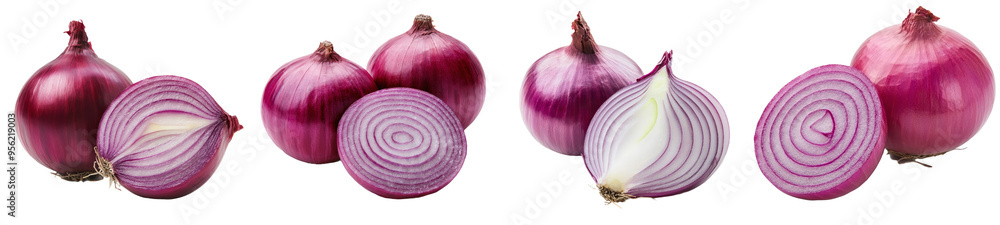 Poster clipping path, full depth of field, red onion isolated on white