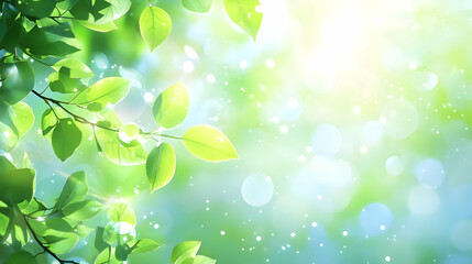 Naklejka premium Green Leaves Sunlight Bokeh Background