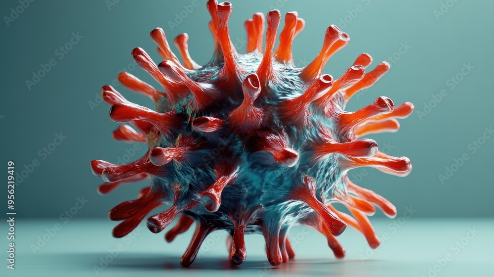 Poster microscopic view of coronavirus showing spikes on surface
