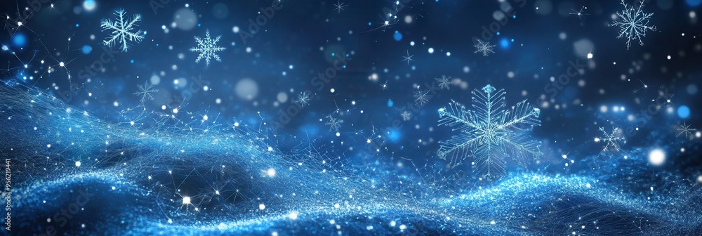 Aufkleber delicate abstract snowflakes and intricate icy lines float gracefully on a tranquil blue backdrop, e