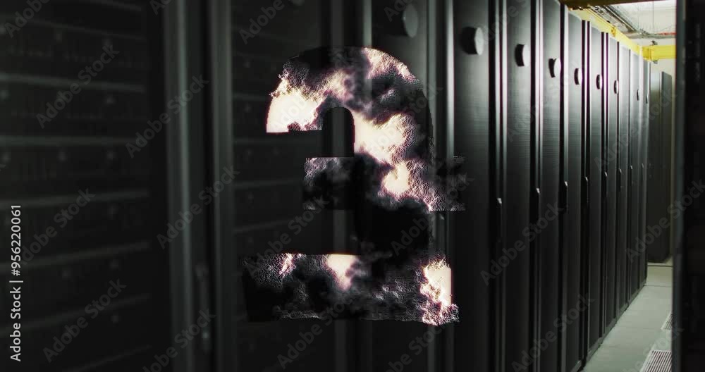 Poster number three with smoke effect animation over server racks in data center