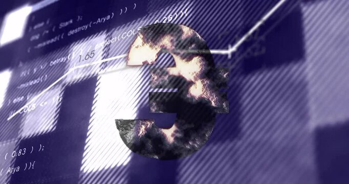 Number three with glitch effect animation over computer code background