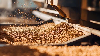 Close-up of machinery sorting seeds by size and quality before processing, showcasing precision and technology