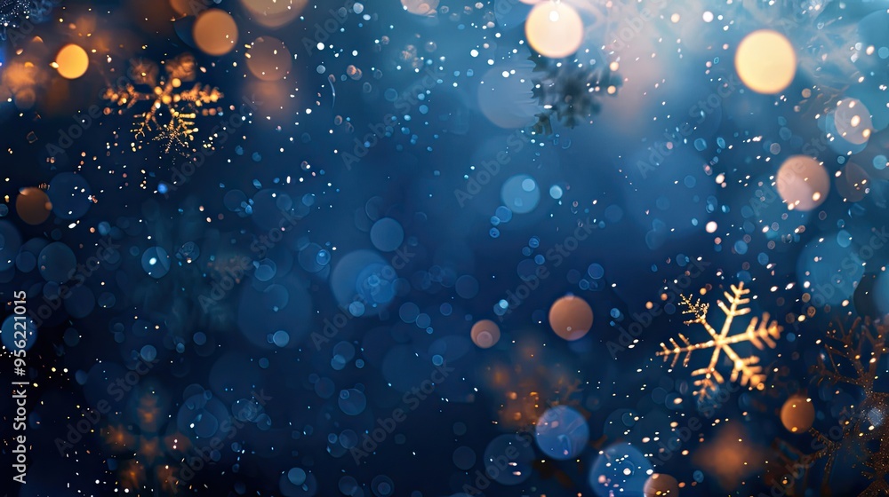 Aufkleber navy christmas background with snowflakes bokeh and small sequins