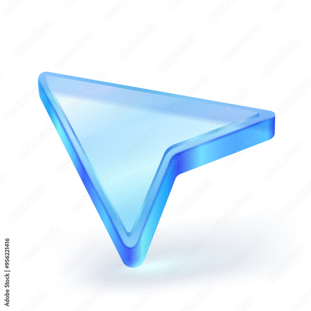 Poster crystal directional arrow used as a location pointer or navigation icon, isolated on white backgroun