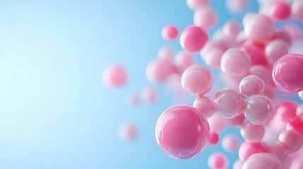 Abstract Pink Bubbles Floating on Blue Background