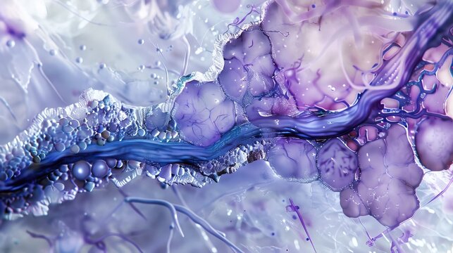 Ventral horn of a cross sectioned spinal cord Luxol Fast Blue stain The Nissl bodies of motor neurons are stained in dark violet Myelinated fibers are stained in blue specially in the white matte