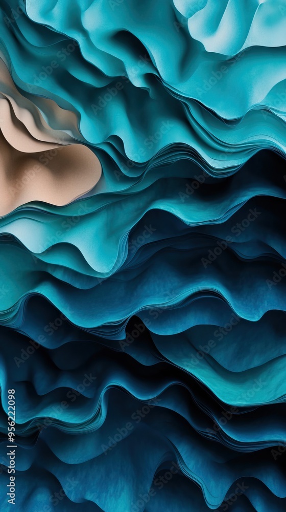 Poster a vibrant abstract background featuring flowing waves in shades of blue, creating a sense of depth a