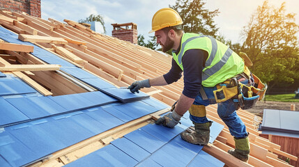Fototapeta premium #carpenter worker on the roof