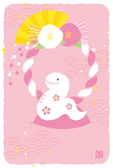 蛇（巳年）の置物としめ縄の年賀状向け背景イラスト