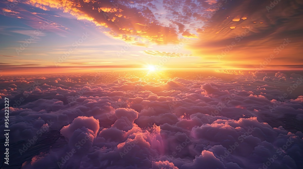 Poster visible light streaks formed behind the clouds at twilight
