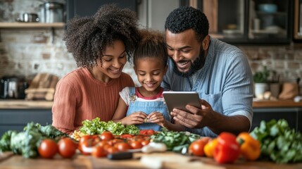 Family members organizing a shared meal plan on a tablet, ensuring dietary preferences and health needs are met efficiently.