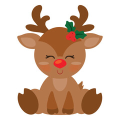  Christmas baby reindeer ornament vector cartoon illustration