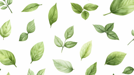 Watercolor Green Leaves Seamless Pattern Botanical Illustration Nature Background