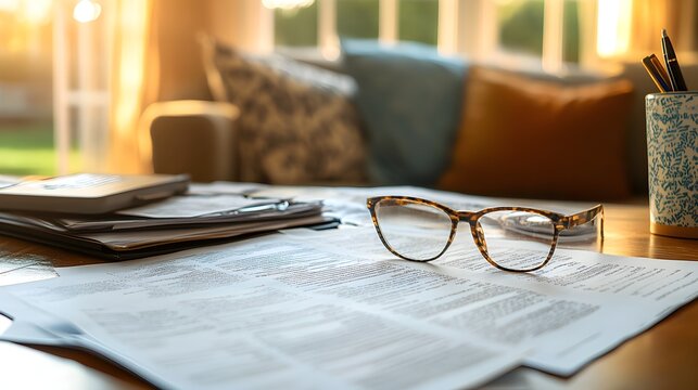 Have you reviewed the loan terms carefully before committing to a home loan refinance financial plan, close up, financial documentation, realistic, Overlay, Backdrop Home office desk with paperwork