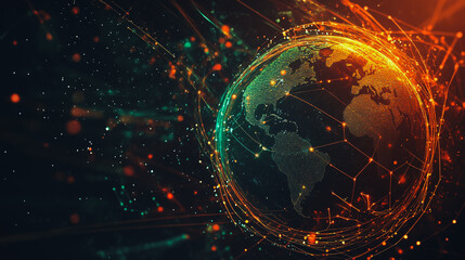 Fototapeta premium Abstract colorful business connection of lines from nodes It is connected to endless nodes and represents the innovation of communication cyber security in the network with black background