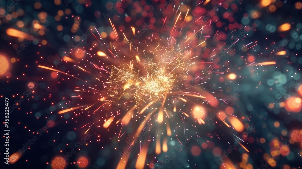 Poster Fireworks show with dazzling bursts of colorful lights in the night sky creating a mesmerizing spectacle