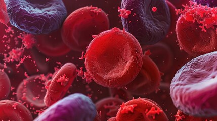 Fototapeta premium Blood smear microscopic show Neutrophils Giant platelets and red blood cells