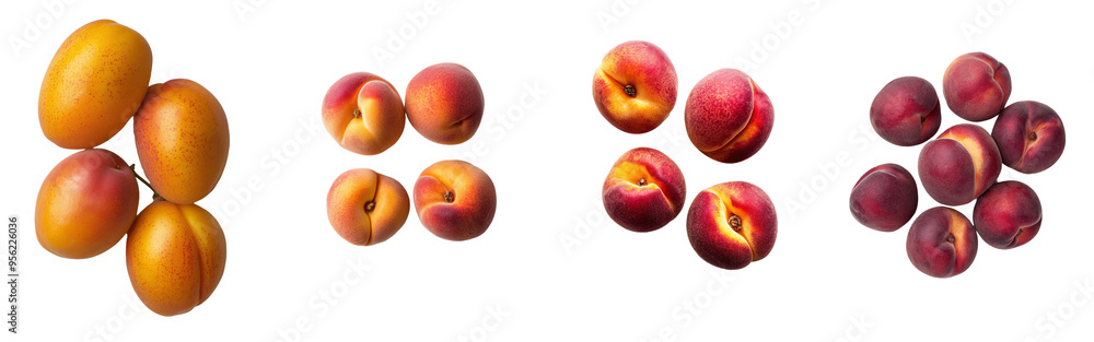 Poster an isolated falling peach on a white background, clipped by a path and in full focus