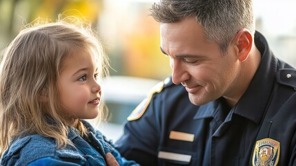 Fototapeta premium Officer comforting a young accident victim, demonstrating compassion and dedication to community care and safety.