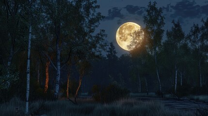 Full Moon Rising Behind Trees