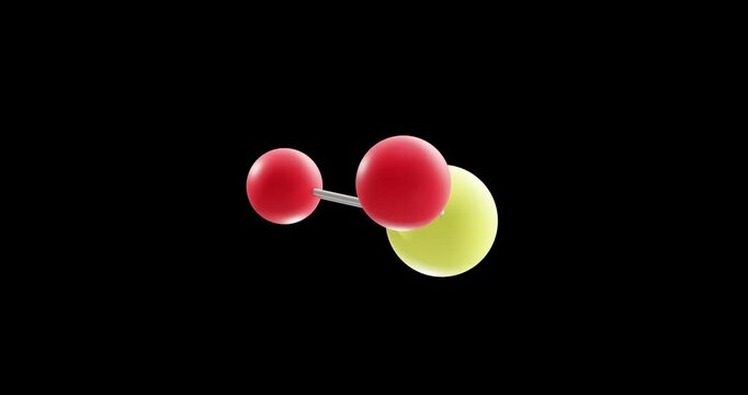 Sulfur dioxide molecule, rotating 3D model of toxic gas, looped video on a black background