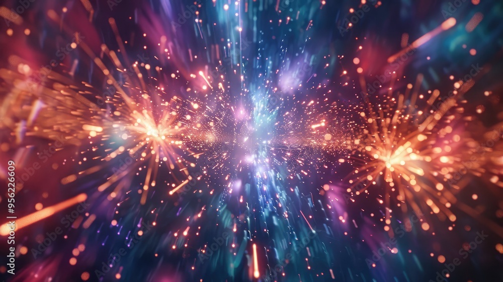 Poster fireworks show with dazzling bursts of colorful lights in the night sky creating a mesmerizing spect