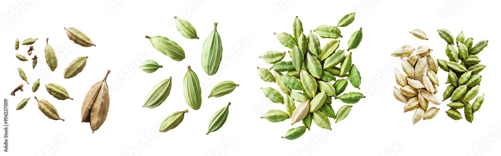 Aufkleber The falling cardamom on a white background has been clipped and the depth of field has been fully controlled