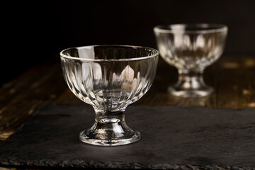 made of clear glass ice cream mugs