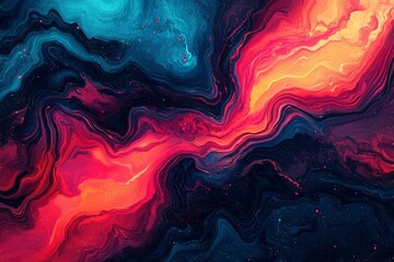 Abstract Liquid Swirls of Red, Yellow, and Blue with Glitter