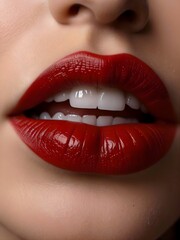 Obraz premium close up of red lips of a woman, seductive female, kiss, love, romance