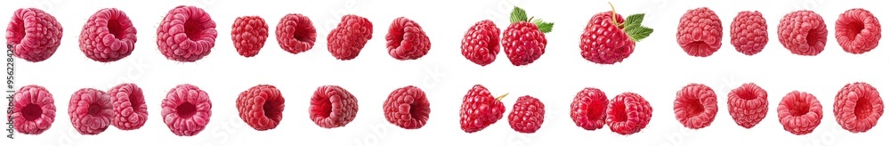 Poster full depth of field, clipping path, isolated wild strawberries on white background