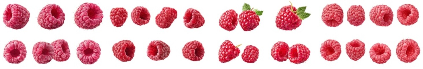 Full depth of field, clipping path, isolated wild strawberries on white background