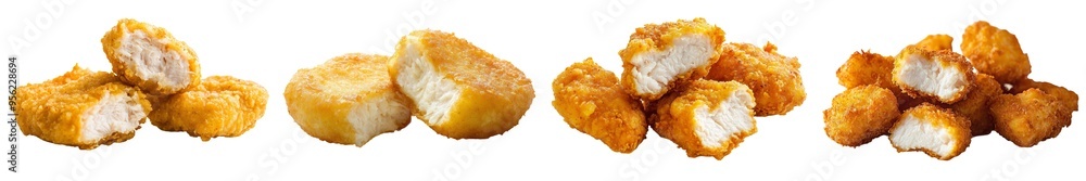 Poster full depth of field, clipping path, isolated nuggets on white background
