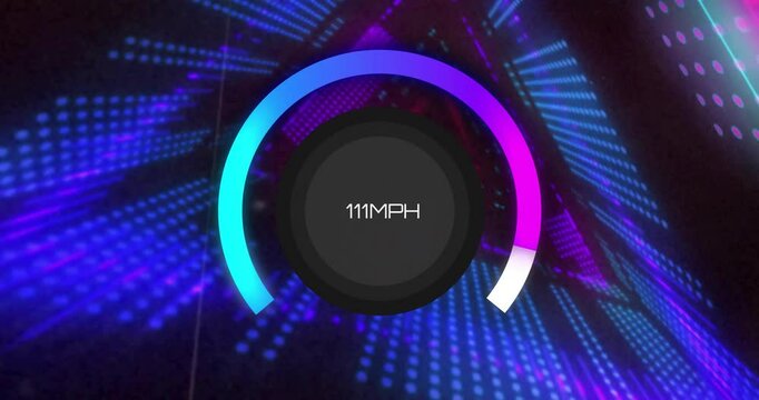 Speedometer animation displaying 111 MPH over vibrant neon light patterns