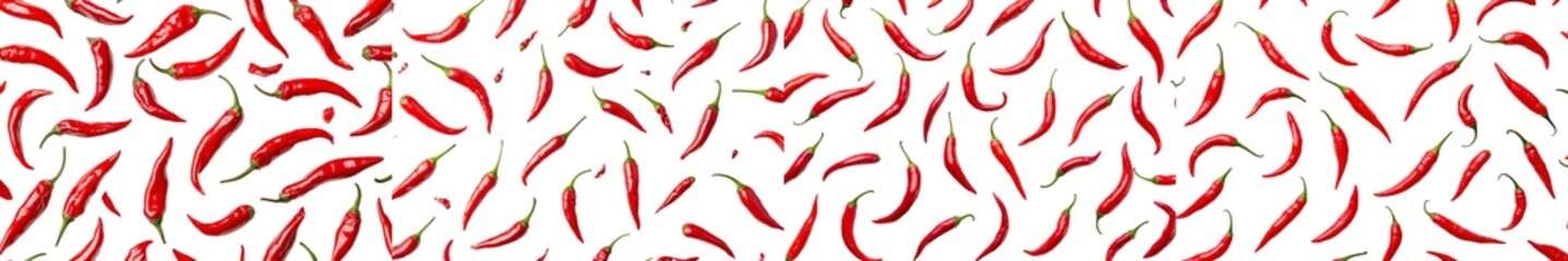 Isolated red hot chilli peppers falling on a white background, selective focus