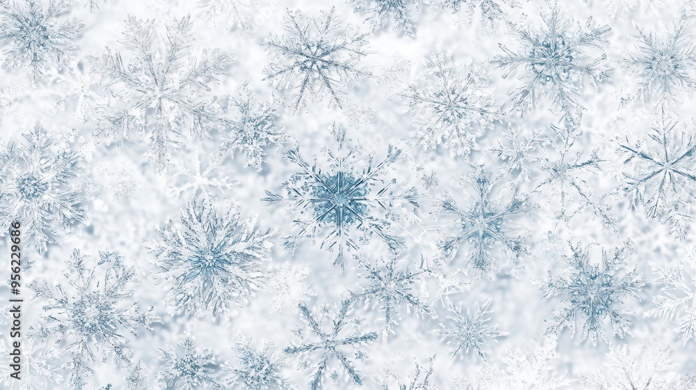 Poster abstract pattern features delicate snowflakes and lines, presenting a serene winter ambiance in soft