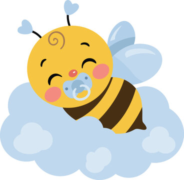 Baby boy bee sleeping on blue cloud