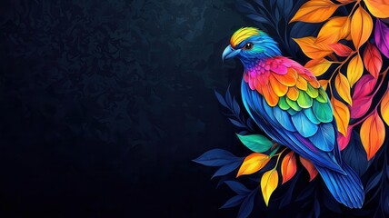 Obraz premium Exotic bird, vibrant feathers against dark background, Watercolor style