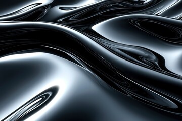 Abstract Shiny Black Wavy Surface with Reflections