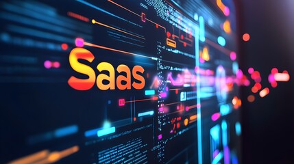 "SaaS", software as a service concept, software on demand. Internet technology diagram on virtual screen.