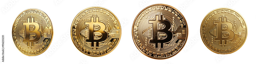 Poster White background with bitcoins isolated on it, full depth of field