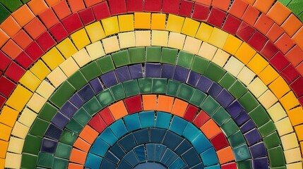 Obraz premium Vibrant Rainbow Mosaic, a colorful array of intricately designed tiles, featuring a kaleidoscope of hues that create a stunning visual tapestry, perfect for artistic inspiration.