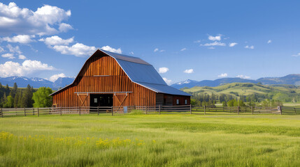Rustic Barn Greetings, a charming countryside setting featuring a weathered barn surrounded by lush greenery, ideal for heartfelt messages or seasonal greetings.