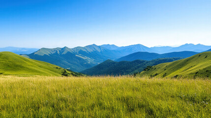 Majestic mountain vista, expansive clear sky, inviting tranquility, perfect for adventure inspiration, endless possibilities for exploration and reflection
